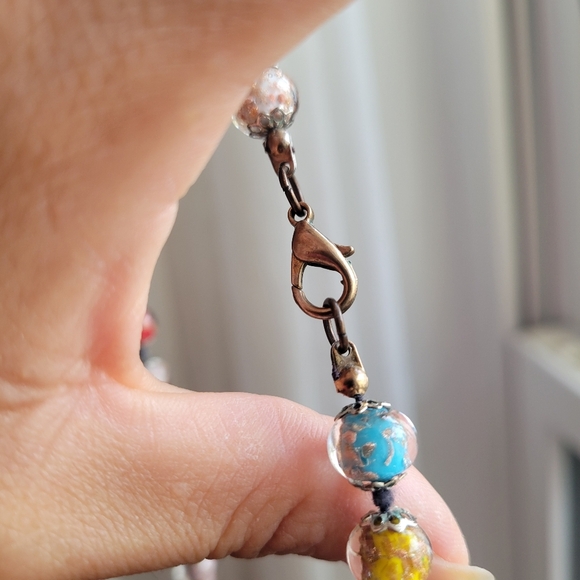 Vintage Murano Glass Multicolor Beaded Necklace Copper-Tone Lobster Clasp - Picture 4 of 9